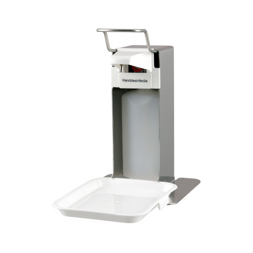 MediQoline Zeep-& Desinfectiemiddel Dispenser Tafelmodel Lange Beugel & Opvangschaal RVS 500 ml